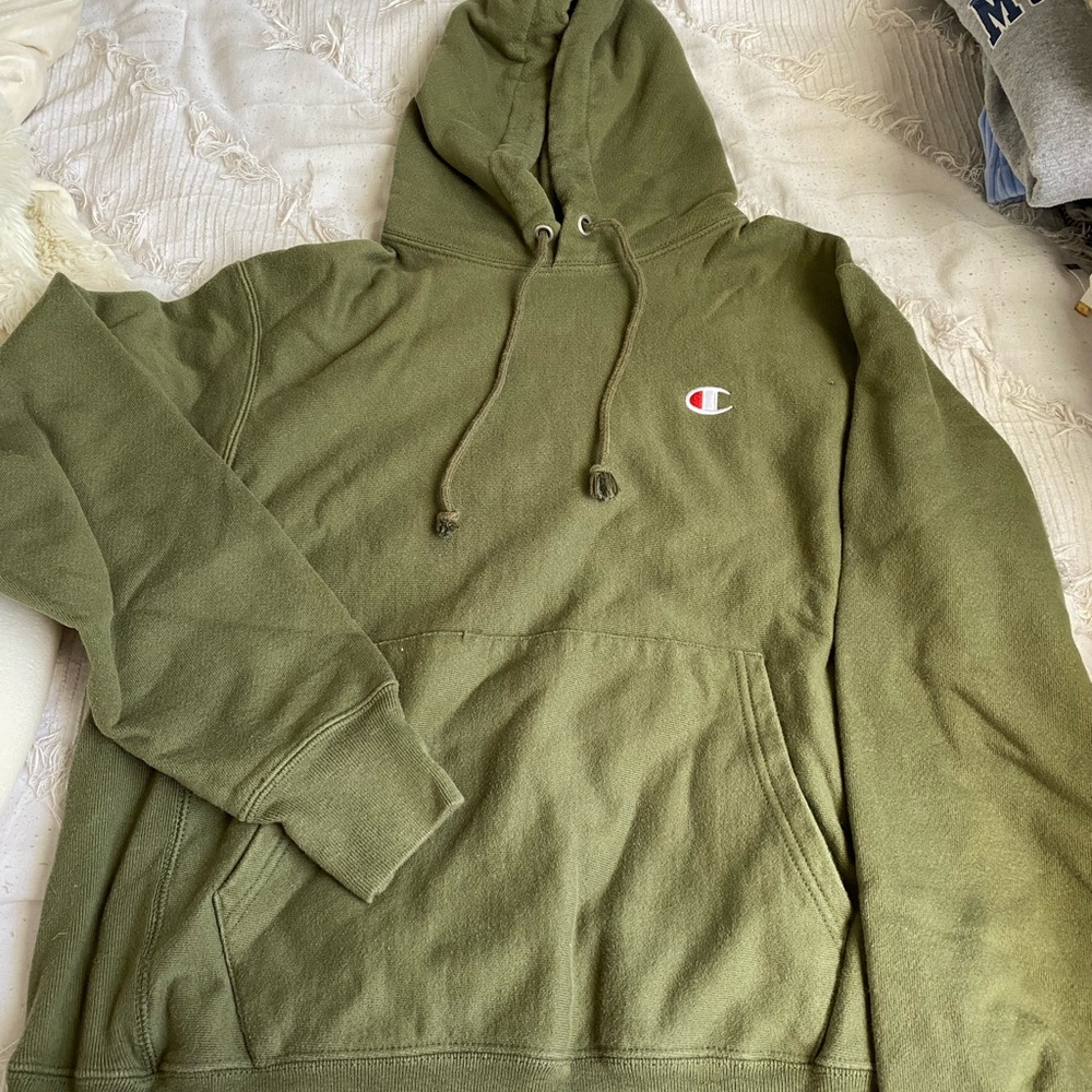 Olive green Champion hoodie. Size medium.